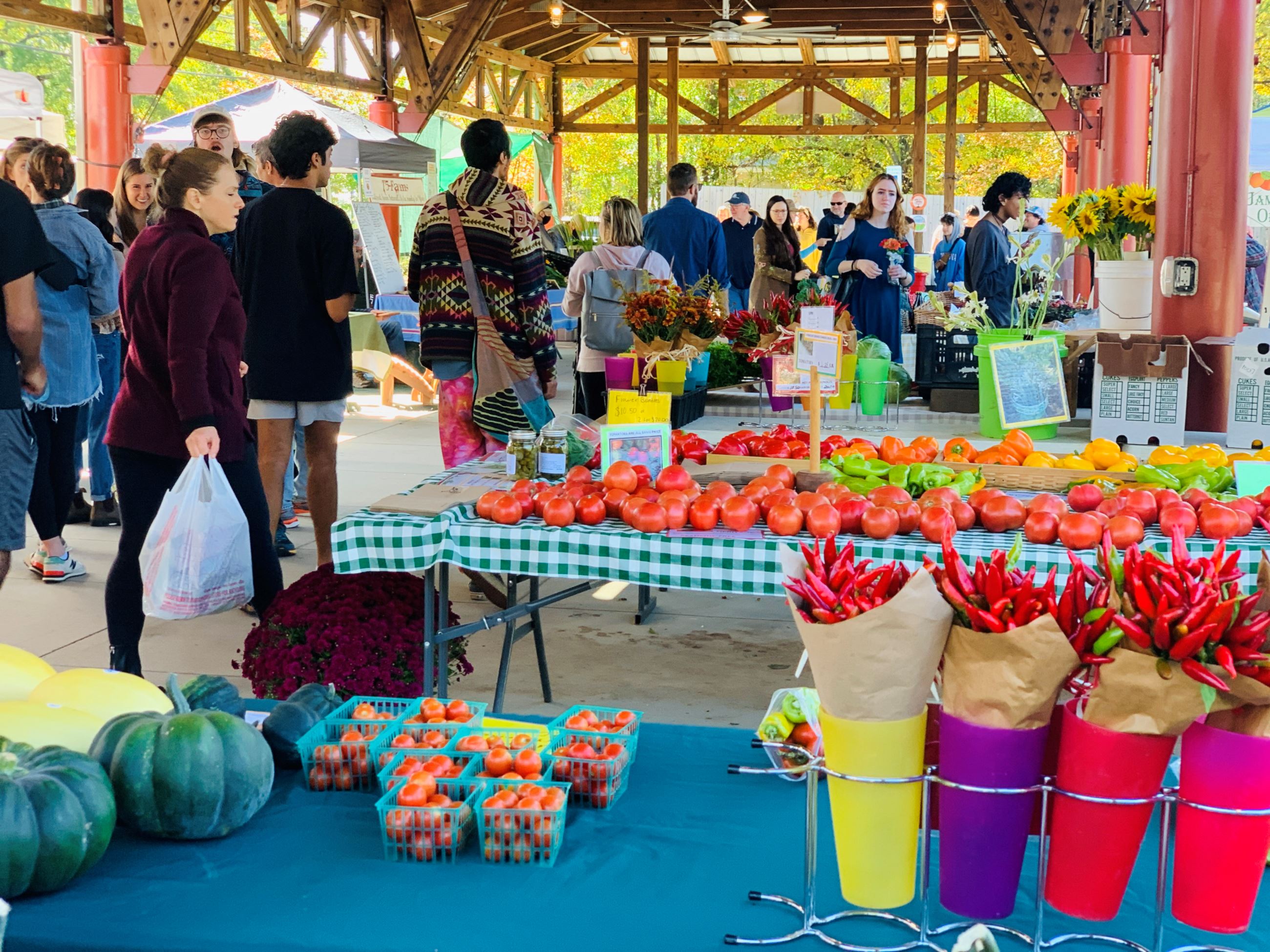 Community shopping at the colorful Carrboro Farmers' Market