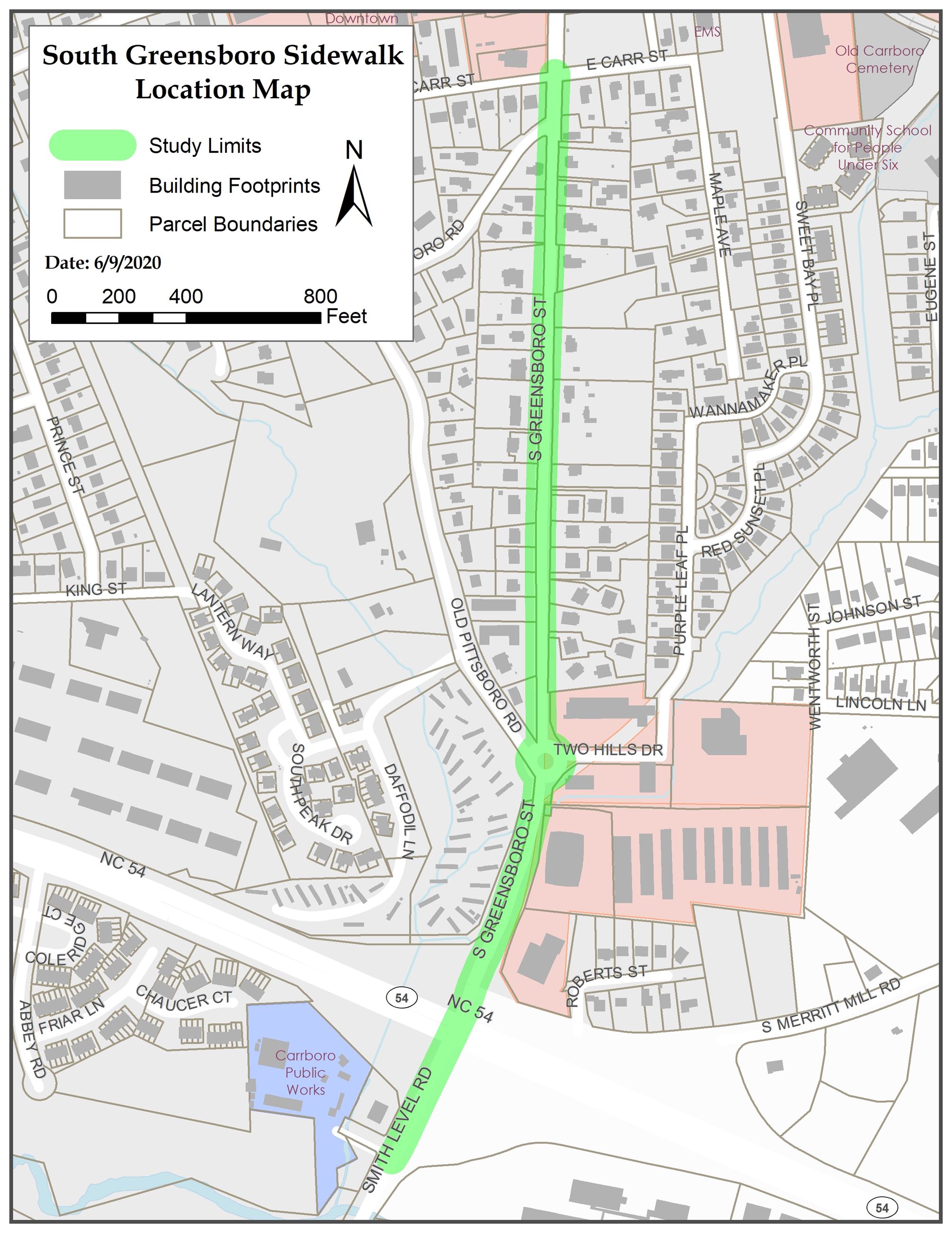 South Greensboro Street Sidewalk Map