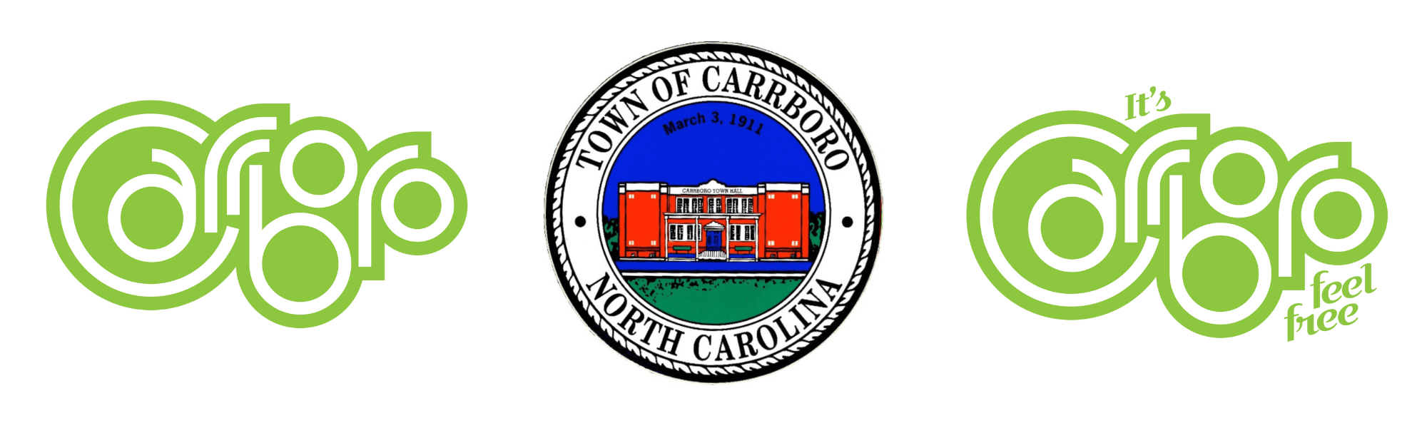 image showing the Carrboro Core, Feel Free, and Seal logos